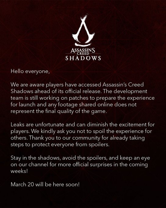 Assassins Creed Shadows: Διαρροή του Παιχνιδιού ένα Μήνα πριν την Κυκλοφορία! Assassins Creed Shadows